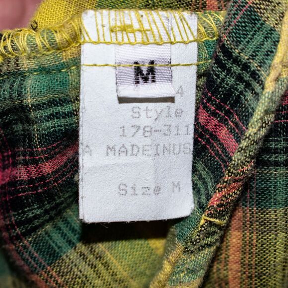 CP Shades Women's Button up Flannel Shirt Yellow Green Plaid Cotton Size Medium - Picture 6 of 9